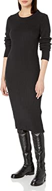 Calvin Klein Women's Petite Long Sleeve Crewneck Side Slit Zipper Dress