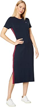 Tommy Hilfiger Women's Midi Short-Sleeved Dresses with Chic Stripe Detailing Down The Side