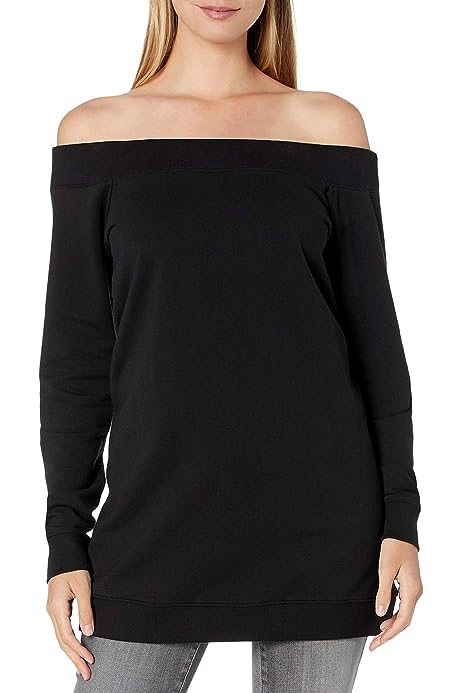 Women's Terry Cotton and Modal Relaxed-Fit Long-Sleeve Cold-Shoulder Tunic