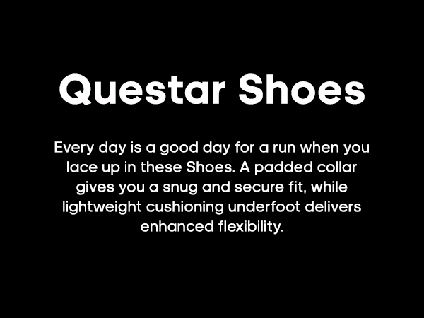 Text over a black background: Questar Shoes