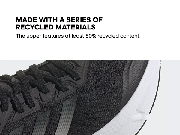 adidas Questar shoes and text: Made with a Series of Recycled Materials