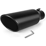 AUTOPTIM 2.5 Inch Inlet Exhaust Tip - 2.5&quot; x 4&quot; x 12&quot; Stainless Steel Tailpipe, 2.5 Inch Inlet 4 Inch Outlet 12 Inch Overall Length Black Paint Surface Exhaust Tip, Bolt-On Installation Design