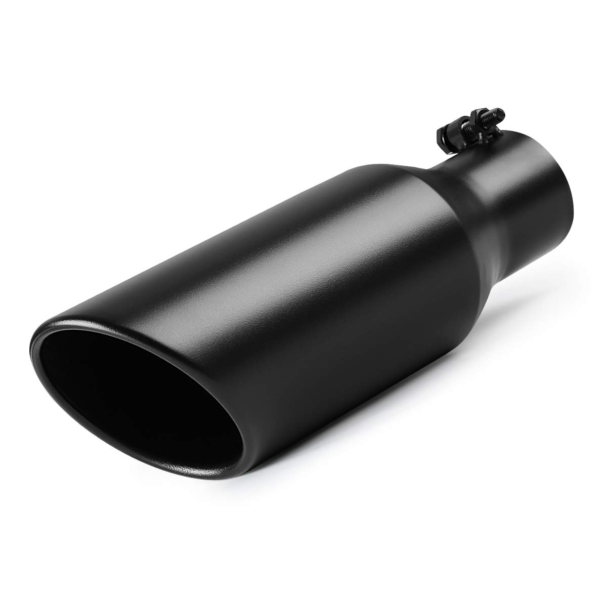 A-KARCK Exhaust Tip 2.5 Inch Inlet, 2.5” Inlet 4” Outlet 12” Long Black Coated Finish Muffler Tip For Truck Tailpipe, Stainless Steel Rolled Edge