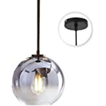 KCO Silver Glass Globe Hanging Light Modern Pendant Ceiling Light with Adjustable Wire Mid Century Hanging Chandelier Light Fixture for Kitchen Island Bedroom Living Room Hallway (20cm Silver)