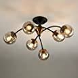 UOFUS 6 Lights Modern Semi Flush Mount Ceiling Light Fixture with Globe Glass Shade Mid Century Chandelier Large Mental Close to Ceiling Light for Living Room Bedroom Dinning Room Kitchen