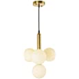 BAODEN 4 Lights Modern Globe Pendant Light Fixture Mid Century Chandelier with G9 Bulb Brushed Brass Finished with White Globe Glass Lampshade Dining Kitchen Living Room Bedroom Lighting (Gold)