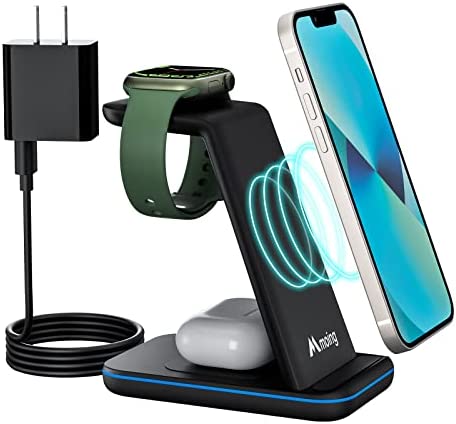 Wireless Charger, 3 in 1 18W Qi Charging Station/Stand/Dock Compatible with iWatch/Airpods/iPhone 12/11 Pro Series/XS Max/XR/X/8 Plus/SE, Compatible for iWatch Apple Watch 6/5/4/3/2, Airpods Pro/2