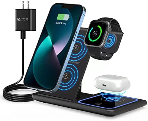 Wireless Charger Station,RUI MAI LAI 3 in 1 Wireless Charger for Apple iPhone/iWatch/Airpods,iPhone 13/12/11 (Pro, Pro Max)/XS/XR/XS/X/8(Plus),iWatch 7/6/SE/5/4/3/2,AirPods 3/2/pro (Black)