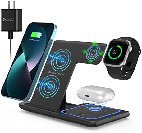 Wireless Charger,ANYLINCON 3 in 1 Wireless Charger Station for Apple iPhone/iWatch/Airpods,iPhone 14,13,12,11 (Pro, Pro Max)/XS/XR/XS/X/8(Plus),iWatch 7/6/SE/5/4/3/2,AirPods 3/2/pro