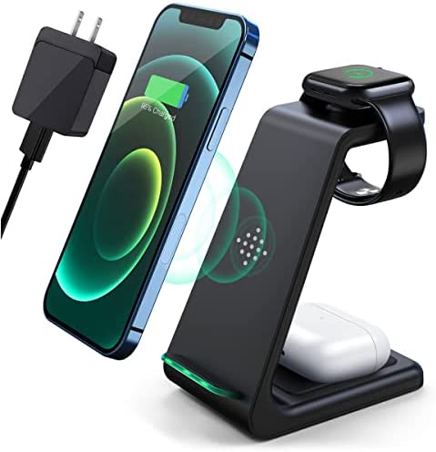 Wireless Charging Station,3 in 1 Fast Charging Station,Wireless Charger Stand for iPhone 13/12/11 Pro Max/X/Xs Max/8/8 Plus, AirPods 3/2/pro, iWatch Series 7/6/5/SE/4/3/2, and Samsung Phones