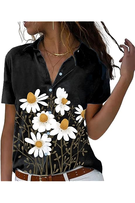 Floral Tops for Women Summer Flower Printed V Neck Tshirts Short Sleeve Tops Dressy Casual