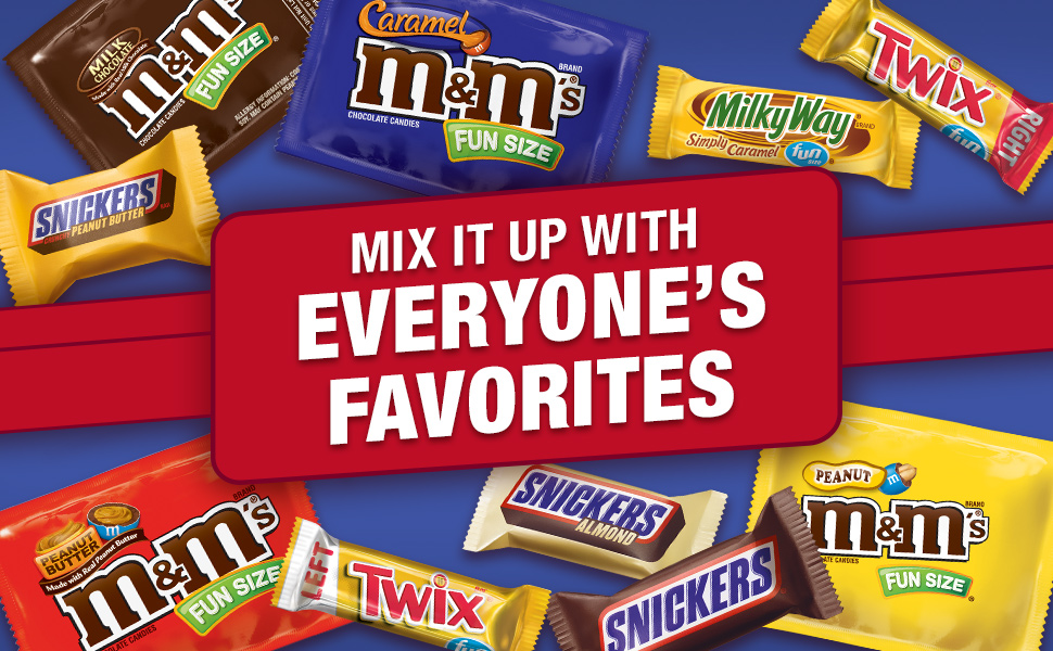 Mix it up with everyone’s favorite Mars-Wrigley fun size candy bars and chewy candies