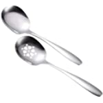 Serving Spoons,ToppingBest Slotted Spoon 304 Stainless Steel for Buffet Party Restaurant Banquet Metal Comically Large Spoon,Serving Utensils Dishwasher Safe (Sliver)