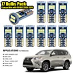 YESCHE 17-pack Luxury Interior Light LED Bulb Kit Compatible with Lexus GX460 Inside Sun Visor Light Map Dome Trunk Cargo Door Courtesy License Plate Light Replacement Super Bright White Package
