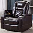 CANMOV Electric Power Recliner Chair with USB Ports and Cup Holders, Breathable Leather Home Theater Seating with Hidden Arm Storage (Brown)