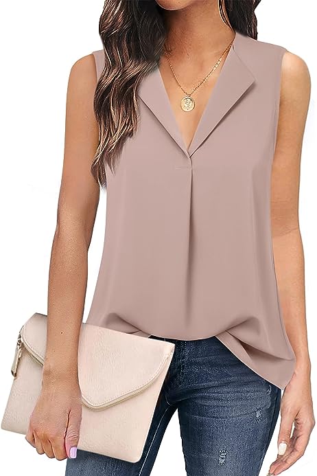 Women's Casual V Neck Sleeveless Tunics Tank Tops Blouses Summer Office Work Shirts