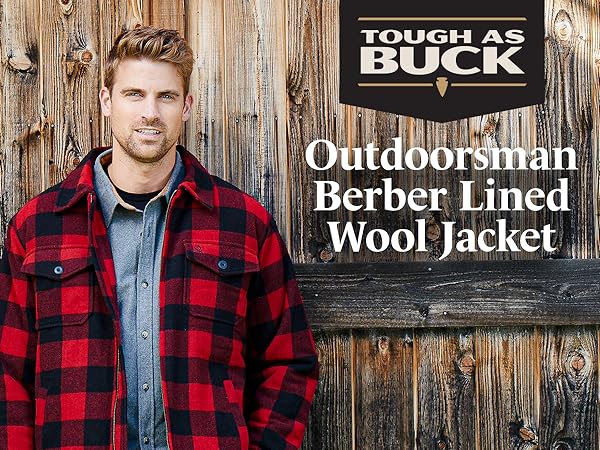 Men''s Outdoorsman Berber Lined Wool Jacket, Tough as Buck, Warm, Plaid, Buffalo Plaid, Red, Black