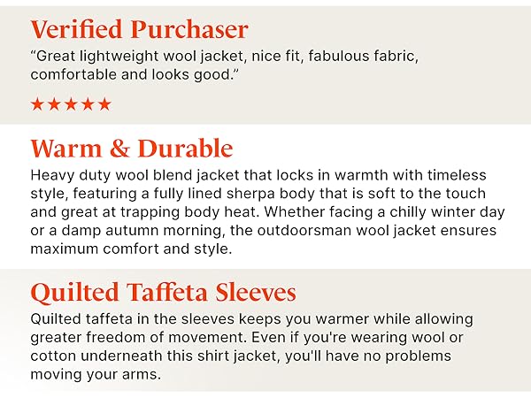 Warm, Durable, Heavy duty wool blend jacket, stylish, front chest pockets, sherpa body, lined sherpa