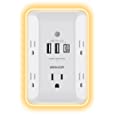 Outlet Extender with Night Light, 5 Outlet Surge Protector Power Strip with 3 USB Ports (1 USB C Port), BESHON 1800J 3 Sided Multi Plug Outlet Splitter for Home, Office, ETL Listed
