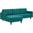 Modway Empress Mid-Century Modern Upholstered Fabric Left-Arm Facing Sectional Sofa in Teal