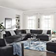 Modway Commix Down Filled Overstuffed 5 Piece Sectional Sofa Set, Corner Chair/Four Armless Chairs, Gray