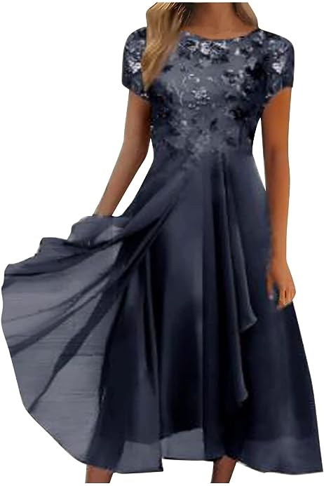 Women's Sundresses Dress Chiffon Elegant Lace Patchwork Dress Cut-Out Long Bridesmaid Evening Dresses 2023