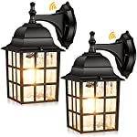 2-Pack Dusk to Dawn Outdoor Wall Lantern, Exterior Light Fixtures Wall Mount with Photocell Sensor, Black Wall Light Waterproof, Waterfall Glass Outside Wall Sconce for Porch House Garage
