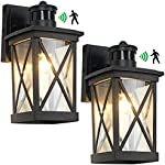 Motion Sensor Outdoor Wall Sconces 2-Pack Modern Dusk to Dawn Exterior Light Fixtures Wall Mount Porch Lanterns PIR Motion Activated, Matte Black with Clear Glass Outside Light for House, Front Door
