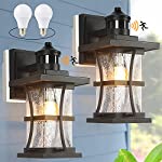 Motion Sensor Outdoor Wall Lights 2 Pack with 2 Dimmable Bulbs, Dusk to Dawn Porch Sconce with Photocell, Waterproof Exterior Wall Lanterns with Seeded Glass Outside Lamp for House, Garage, Black