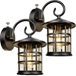2-Pack Upgrade Dusk to Dawn Sensor Outdoor Wall Lanterns, Exterior Wall Mount Lights and Outdoor Sconce Porch Light Fixture with E26 Socket, Anti-Rust Waterproof Wall Sconces for Garage Doorway Barn