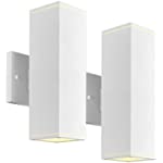 Ken &amp; Ricky Outdoor Wall Lights, Modern Exterior Up and Down Wall Sconces, Square Porch Lights Outdoor Wall with Sanded White Finish - 2 Pack