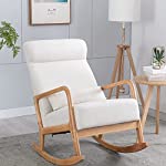 SDYEI Fabric Upholstered Rocking Chair with Thick Padded Cushion &amp; Pillow, Midcentury Modern Accent Chair for Living Room Bedroom, Beige
