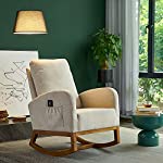 TITA-Dong Upholstered Rocking Chair,Fabric Accent Armchair Wooden Padded Seat with 2-Side Pocket,Mid Century Modern Nursery Rocking Chair for Indoor Living Room