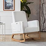 Paddie Rocking Chair Fabric Nursery Rocking Armchair with Solid Wood Base, Side Pocket, Linen Fabric Upholstered Chairs for Living Room (White)