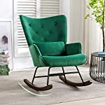 YOUTHUP Nursery Rocking Chair, Lazy Velvet Upholstered Reading Chair with Solid Wood Legs and Comfortable Waist Pillow, Nap Armchair for Living Rooms, Bedrooms, Offices, Best Gift, Green