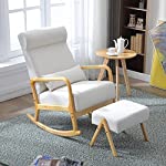 SDYEI Fabric Upholstered Rocking Chair with Ottoman, Midcentury Modern Accent Glider Rocker Chair with Thick Padded Cushion &amp; Pillow for Living Room Bedroom, Beige