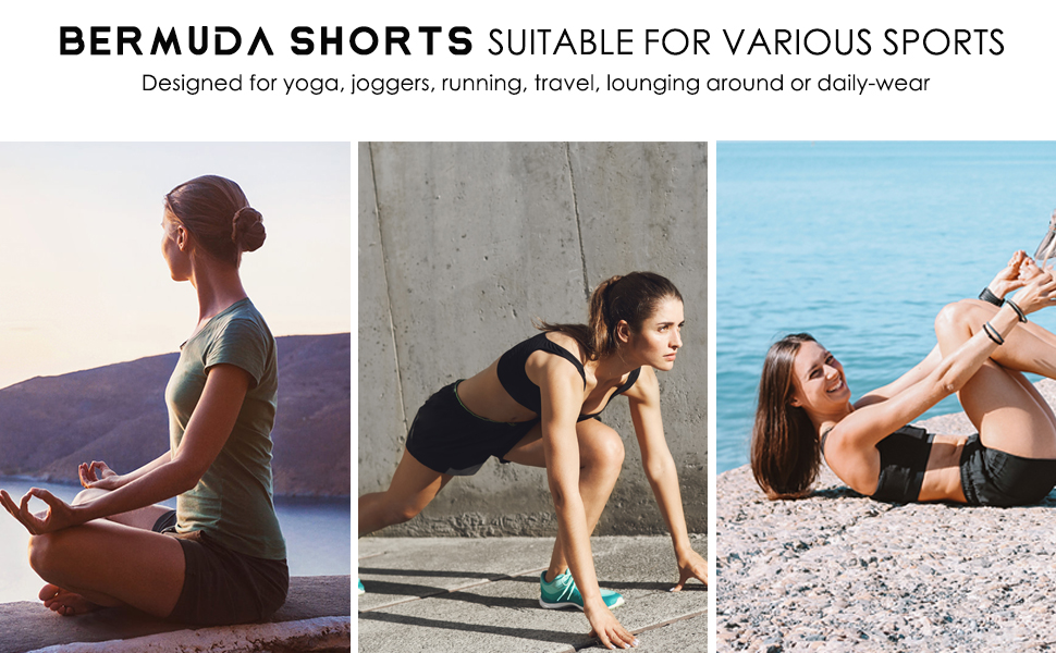 Bermuda Shorts Athletic Long Shorts Knee Length Running Workout Stretch Pockets