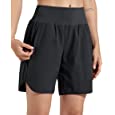 Libin Women&#39;s 7&quot; Athletic Running Long Shorts with Liner High Waist Quick Dry Gym Workout Sports Shorts with Zipper Pockets, Black M