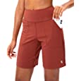 SANTINY Bermuda Shorts for Women with Zipper Pocket Womens High Waisted Long Shorts for Running Workout Athletic(Savannah Red_L)