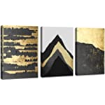 DZL Art A73734 Abstract Black Gold Mountain 12x16 inchx3 Panels Canvas Prints Wall Art for Living Room Bedroom Decoration Home Decor