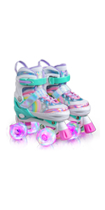 Rainbow Unicorn 4 Size Adjustable Light up Roller Skates