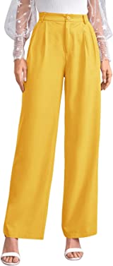 SweatyRocks Women's Casual Wide Leg High Waisted Button Down Straight Long Trousers Pants