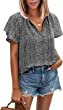 PRETTYGARDEN Women's 2023 Summer Casual Boho Tops Floral Short Sleeve Blouses Loose Ruffle V Neck T Shirts