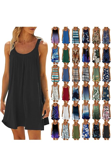 Summer Dresses for Women 2023 Casual Beach Tank Dress Fashion Floral Print Boho Dress Sleeveless Cover Up Sundress