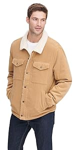Washed Cotton Hooded Military Jacket with Sherpa Lining