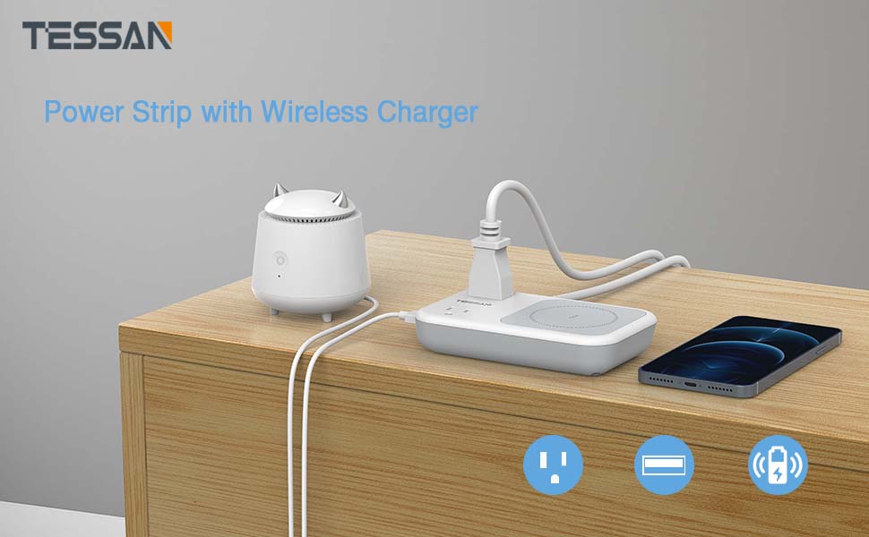 TESSAN Power strip with wireless charger