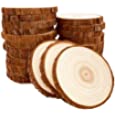 Natural Wood Slices 25Pcs 3.1-3.5 Inches Unfinished Wood Craft Kit Undrilled Wooden Circles Without Hole Tree Slice with Bark for Arts Painting Christmas Ornaments DIY Crafts