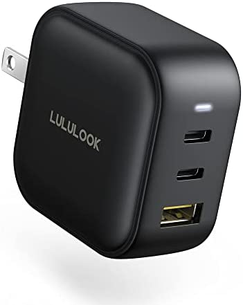 65W GaN USB C Charger 3-Port, LULULOOK PD 3.0 PPS Fast Wall Charger Dual Type C & USB-A Port Foldable Charger for MacBook Pro/Air, iPad Pro, iPhone Samsung Galaxy S22 Ultra, Surface pro, Dell XPS 13