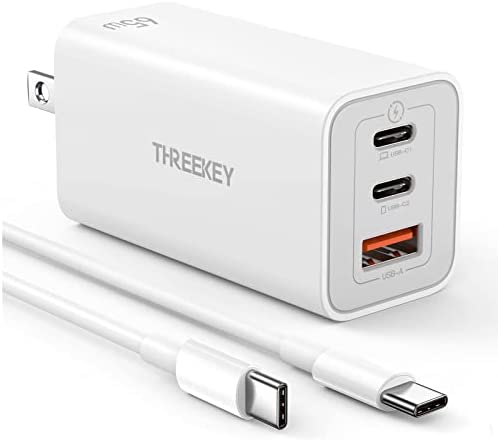 USB C Wall Charger, THREEKEY 65W Multiport USB C Charger, Foldable Fast Charger Block Compatible with MacBook Pro/Air,Surface Pro,iPad Pro/Air,iPhone 13/12/11,Samsung S22/S21/S20