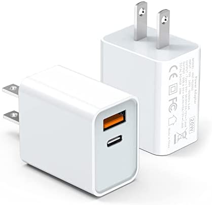 USB C Wall Charger Block 20W, 2-Pack Dual Port PD Power Delivery Fast Type C Charging Block Plug Adapter for iPhone 11/12/13/14/Pro Max, XS/XR/X, iPad Pro, AirPods Pro, Samsung Galaxy and More(White)